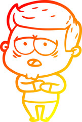 warm gradient line drawing of a cartoon tired man