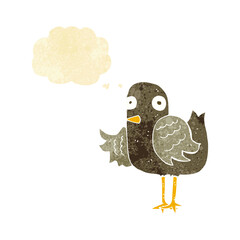 cartoon bird waving wing with thought bubble