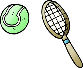 cartoon doodle tennis racket and ball