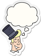 cartoon man wearing top hat with thought bubble as a printed sticker