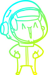 cold gradient line drawing of a happy cartoon astronaut