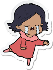 sticker of a cartoon girl crying