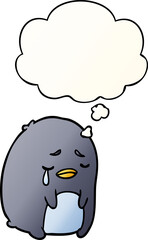 cartoon crying penguin with thought bubble in smooth gradient style