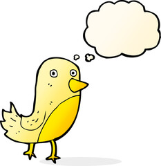 cartoon yellow bird with thought bubble
