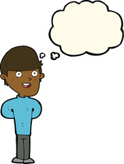 cartoon happy man with thought bubble