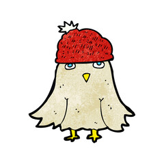 cartoon bird wearing a winter hat