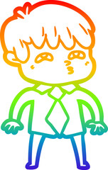 rainbow gradient line drawing of a cartoon curious man