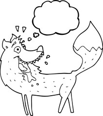 freehand drawn thought bubble cartoon wolf