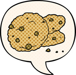 cartoon cookies with speech bubble in comic book style