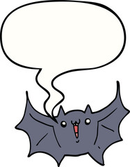 cartoon happy vampire bat with speech bubble