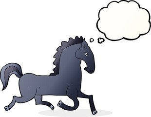 cartoon running black stallion with thought bubble
