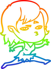 rainbow gradient line drawing of a cartoon vampire girl