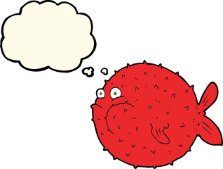 cartoon puffer fish with thought bubble © lineartestpilot