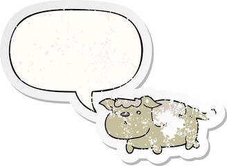 cartoon dog with speech bubble distressed distressed old sticker