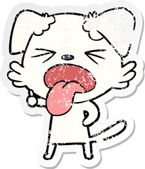 distressed sticker of a cartoon disgusted dog
