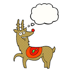 freehand drawn thought bubble cartoon christmas reindeer