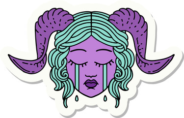 sticker of a crying tiefling character face