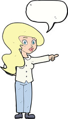 cartoon pretty woman pointing with speech bubble