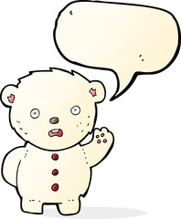 cartoon unhappy polar teddy bear with speech bubble
