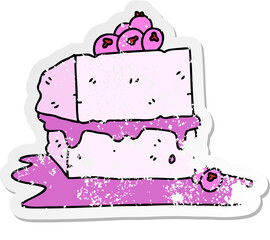 distressed sticker of a quirky hand drawn cartoon cake
