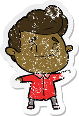 distressed sticker of a happy cartoon man