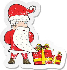 retro distressed sticker of a cartoon santa claus