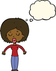 cartoon woman with closed eyes with thought bubble