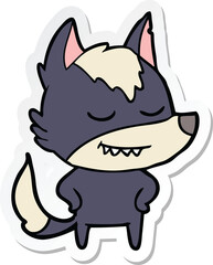 sticker of a friendly cartoon wolf