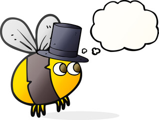 freehand drawn thought bubble cartoon bee top hat