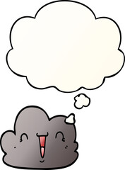 cartoon happy cloud with thought bubble in smooth gradient style