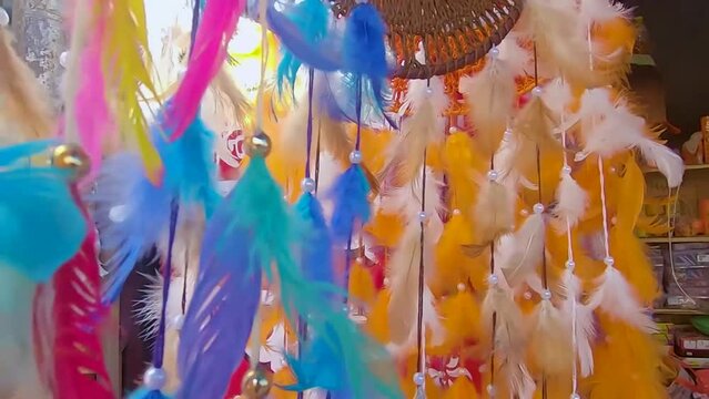 colorful dream catcher many at day from flat angle