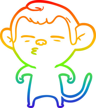 recommend clip art: rainbow gradient line drawing of a cartoon suspicious monkey