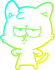 cold gradient line drawing of a bored cartoon cat