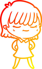warm gradient line drawing of a cartoon woman