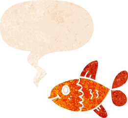 cartoon fish with speech bubble in grunge distressed retro textured style © lineartestpilot