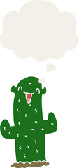 cartoon cactus with thought bubble in retro style