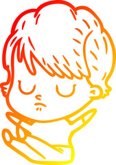 warm gradient line drawing of a cartoon woman