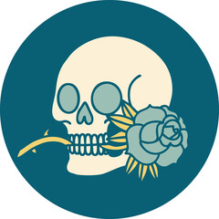 iconic tattoo style image of a skull and rose