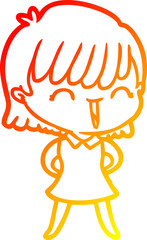 warm gradient line drawing of a cartoon woman
