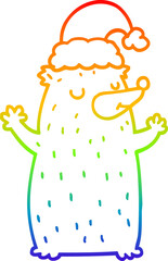 rainbow gradient line drawing of a cute cartoon christmas bear
