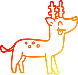 warm gradient line drawing of a cartoon happy reindeer