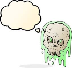 cartoon slimy skull with thought bubble