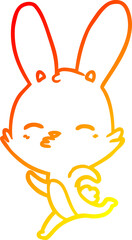 warm gradient line drawing of a running bunny cartoon