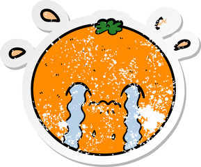 distressed sticker of a cartoon orange