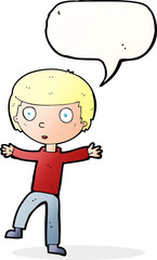 cartoon startled boy with speech bubble