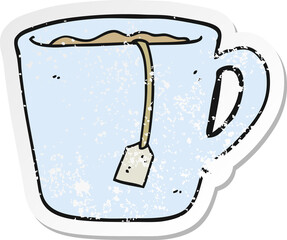 retro distressed sticker of a cartoon mug of tea
