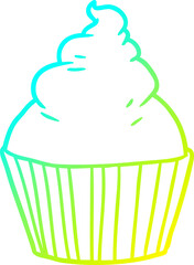 cold gradient line drawing of a cartoon cup cake