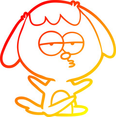 warm gradient line drawing of a cartoon bored dog