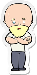 sticker of a cartoon shocked bald man with beard