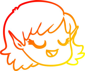 warm gradient line drawing of a cartoon elf girl